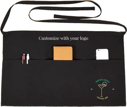 Miniatura 4 de SonaGear Delantal profesional para camarera con bolsillos, delantal de cintura negra para hombres y mujeres, medio delantal de 3 bolsillos