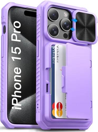 Miniatura 34 de Vihibii Funda para iPhone 13 Pro Max/iPhone 12 Pro Max con tarjetero (4 tarjetas) [bloqueo RFID] y cubierta de cámara deslizante, protección contra
