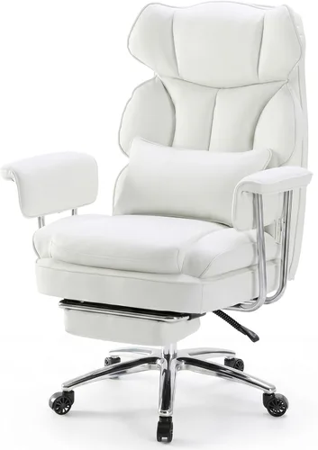 Miniatura 9 de OLIXIS Silla de escritorio para oficina en casa, cómoda con reposapiés, soporte ergonómico de cuero sintético grande y alto, ruedas giratorias