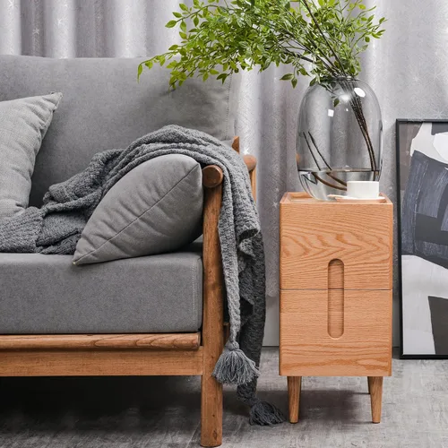 Miniatura 3 de Mesita de noche moderna de mediados de siglo, mesita de noche estrecha, mesa auxiliar minimalista para dormitorio, mesas de noche de 2 cajones