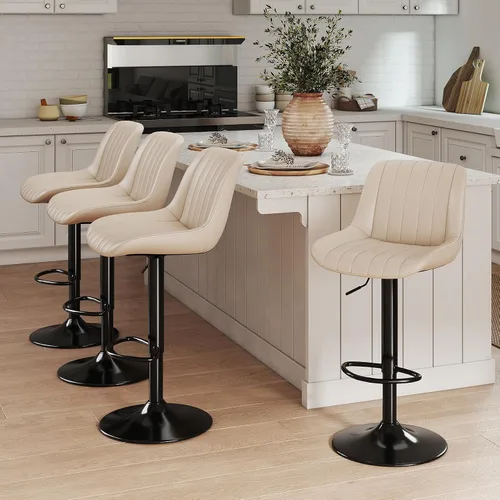 Miniatura 26 de Youhauchair - Juego de 1 taburete de bar, taburetes giratorios de altura de mostrador con respaldo, sillas de bar ajustables de piel sintética