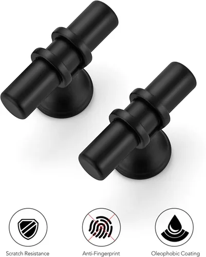 Miniatura 9 de Ravinte Paquete de 5 tiradores de gabinete de cocina con un solo agujero con base redonda, tiradores de cajón negro mate, manijas de gabinete de 2