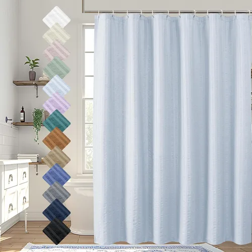 Miniatura 9 de Aiyufeng Moga - Cortina de ducha verde salvia, cortinas de ducha texturizadas en relieve 3D para baño, cortina de baño de tela de poliéster de lujo