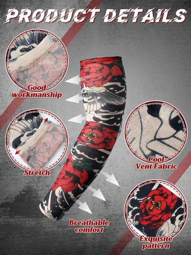 Miniatura 19 de Boao 20 piezas de mangas de brazo de enfriamiento para hombre, manga larga sin dedos, antideslizante, protección UV, mangas temporales para tatuajes