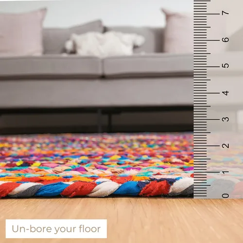 Miniatura 2 de RAJRANG Alfombra reversible Chindi de trapo, de algodón de 2 x 3 pies, hecha a mano, trenzada, multicolor, alfombra bohemia