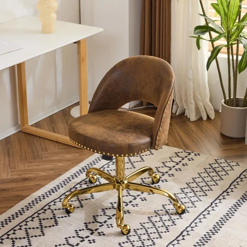 Miniatura 7 de VINGLI Silla de Oficina Pequeña de Terciopelo Moderno, Linda Silla de Escritorio con Ruedas, Base/Tachuelas Doradas, Cómoda Silla Giratoria sin