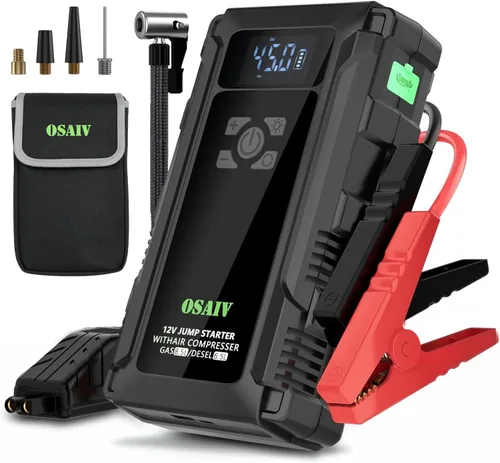 Arrancador con compresor de aire, caja de batería de coche de 3000 A para vehículos diésel de 8.5 gas/6.5 L, inflador de neumáticos de 150 PSI,
