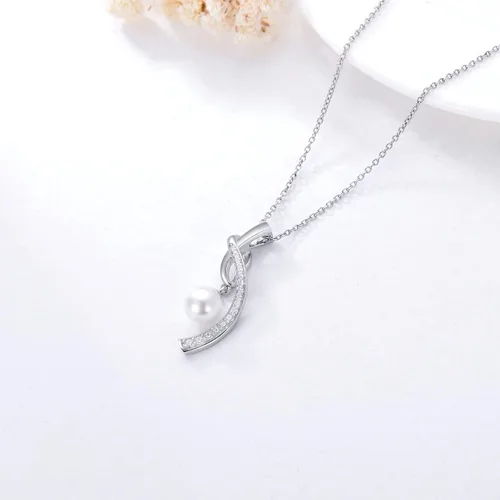 Miniatura 8 de Zoeniya Half Infinity - Collar con colgante de perlas cultivadas de agua dulce blanca auténtica de plata de ley s925 y circonita cúbica, diseño