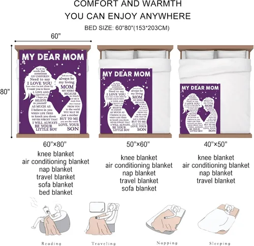 Miniatura 6 de Regalos para mamá, manta con texto en inglés "I Love You Mom", cumpleaños, Navidad, Día de la Madre, San Valentín, regalo para madre, regalos