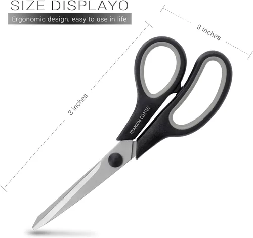 Miniatura 2 de Tijeras multiusos de 8 pulgadas con revestimiento de titanio, tijeras afiladas resistentes para diestros o zurdos, asas de agarre cómodo