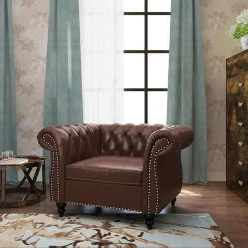 Miniatura 2 de RARZOE Chesterfield - Sillas Chesterfield de piel sintética, silla Chesterfield con botones de cuero copetudo con brazos enrollados y ribete