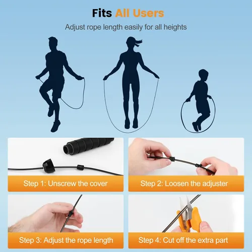 Miniatura 7 de Jump Rope,Tangle-Free Rapid Speed Jump Rope with Ball Bearings for Men,Women and Kids,Adjustable Steel Skipping Rope with Ergonomic Foam Handles,A
