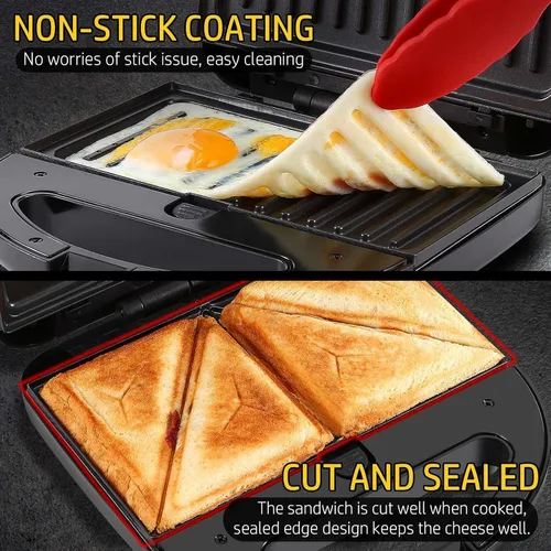 Miniatura 4 de OSTBA Sandwichera 3 en 1 con platos extraíbles, prensa Panini, waflera, antiadherente, parrilla de desayuno compacta de 750 W para sándwiches