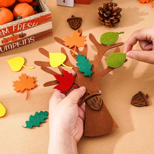 Miniatura 4 de Whaline Kit de manualidades de fieltro de árbol de agradecimiento, 192 piezas, árboles de otoño, hojas de arce, adornos de fieltro para bricolaje
