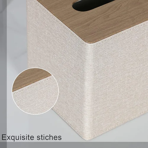 Miniatura 8 de Funda para caja de pañuelos cuadrada de piel sintética para caja de pañuelos facial para decoración de cómoda y baño (Beige)