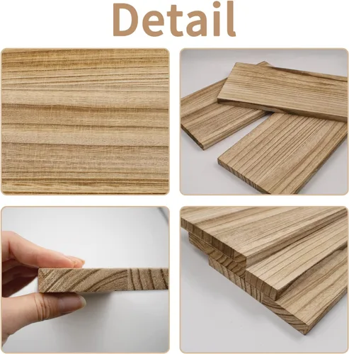 Miniatura 6 de Paquete de 3 tableros rectangulares de madera carbonizada de Paulownia de doble cara sin terminar para estantes de pared, manualidades, decoración
