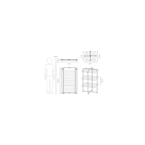 Miniatura 2 de Brabantia HangOn Tower - Tendedero de ropa con ruedas, 76 pies (75.5 ft) Negro mate Aireador alto de ropa interior de 3 niveles con estantes