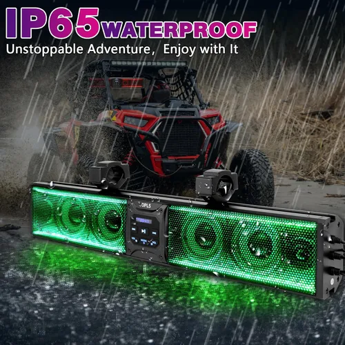 Miniatura 7 de Barra de sonido UTV de 27 pulgadas, barra de sonido de metal Bluetooth ATV de 6 altavoces con RGB y tira de luz, barra de sonido impermeable IP66