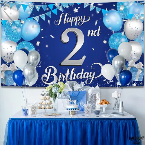 Miniatura 5 de KatchOn, Cartel azul de feliz cumpleaños número 2, Xtralarge, 72 x 44 pulgadas, decoraciones de segundo cumpleaños para niños y niñas, pancarta