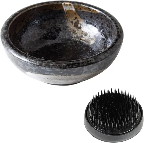 Miniatura 11 de Kit esencial de herramientas para arreglos florales Ikebana japonés de la serie Minoyaki de Wazakura con pequeña jarra de cerámica redonda y rana