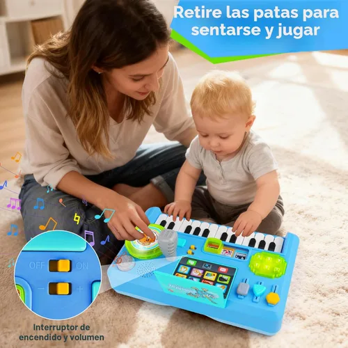 Miniatura 3 de Mesa de actividades de DJ para bebés de 1 a 3 años, piano musical para bebés de 1 año con música y luz, juguete educativo para niños de 6-9-12-18