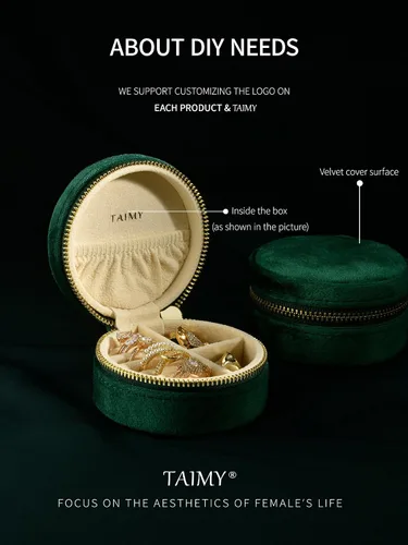 Miniatura 2 de TAIMY Joyero de viaje de terciopelo, estuche redondo y pequeño de joyería de viaje para mujeres y niñas, mini cajas organizadoras de viaje