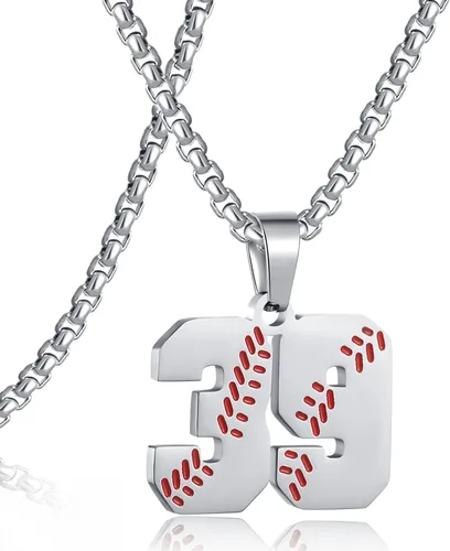 Miniatura 20 de SKQIR Colgante de número de jersey de béisbol para hombres y niños - Cadena de acero inoxidable para atletas - Negro