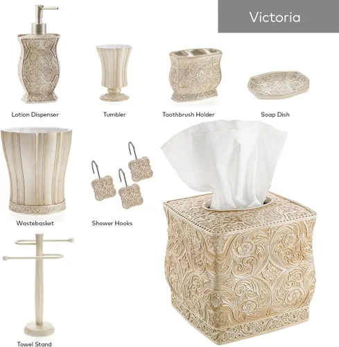 Miniatura 4 de Creative Scents Victoria Beige - Juego de accesorios de baño beige – Juego de accesorios decorativos de baño – Juego de baño de 4 piezas