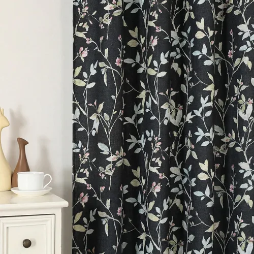 Miniatura 8 de Chyhomenyc Cortinas de mezcla de lino de 63 pulgadas de largo, 2 paneles de cortina con estampado floral filtrante de luz para sala de estar