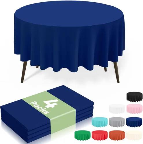 Miniatura 64 de misaya Paquete de 4 manteles desechables de plástico, mantel redondo impermeable de 84 pulgadas, a prueba de fugas y resistentes manteles Azul