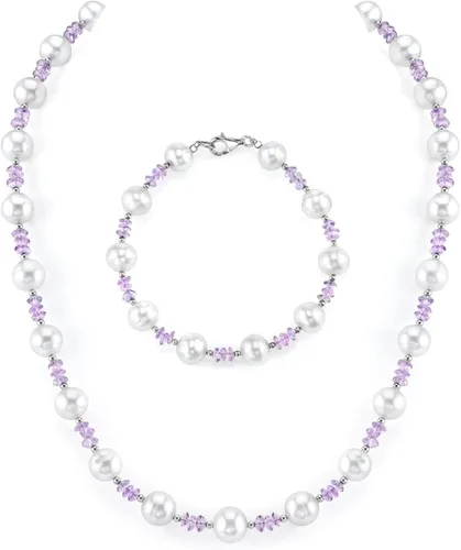 Collar y pulsera de perlas cultivadas de agua dulce blanca de 0.315in