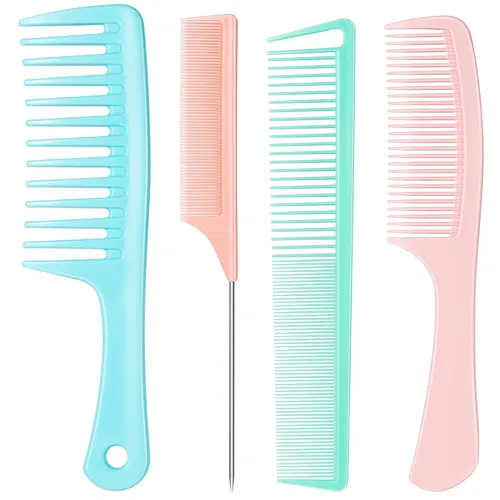 Miniatura 11 de SALON SILK 4 piezas Juego profesional de peines, peines de cola de rata de dientes anchos y finos, juego de corte y peinado para trenzado, barbero