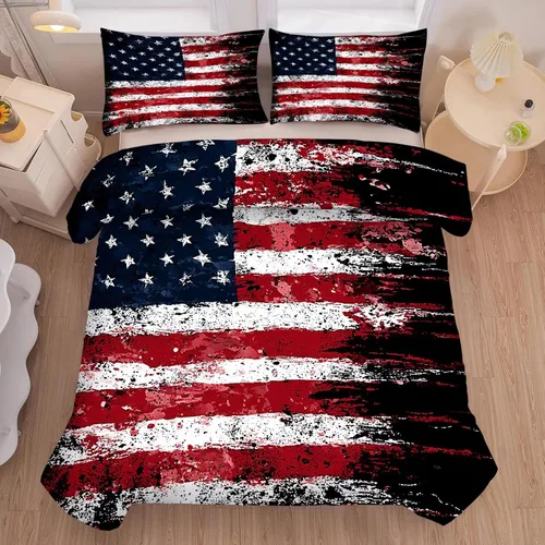 Miniatura 65 de kxry Juego de edredón de 250 años de Estados Unidos, tamaño individual, ropa de cama vintage de estatua de la libertad y bandera estadounidense