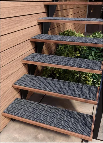 FINEHOUS Peldaños de escalera para exteriores, antideslizantes, 35 x 10 pulgadas (paquete de 6), peldaños de alfombra con respaldo de goma, color