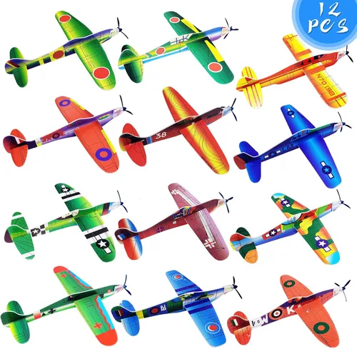 Juguete de avión de 8 pulgadas, 12 diseños diferentes, juguetes de aviones planeadores de espuma, regalos de cumpleaños, aviones de papel ligero,