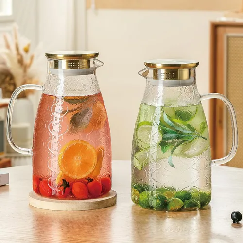 Miniatura 7 de Buaic - Jarra de vidrio con tapa y asa, 2 PAQUETES 68 oz/2 litros Diseño de flores vintage para refrigerador, jarra de agua de vidrio