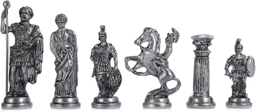 Miniatura 6 de Juego de ajedrez de metal para adultos, figuras históricas antiguas de cobre Roma, piezas hechas a mano y tablero de ajedrez de madera maciza