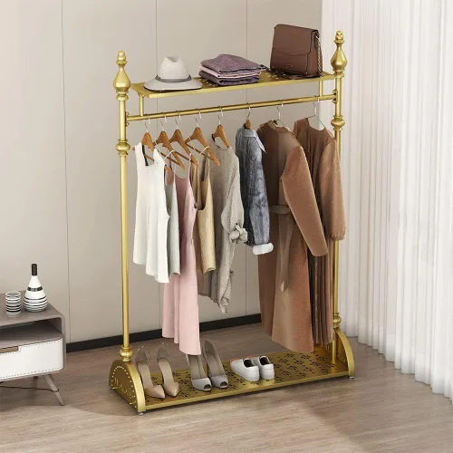 Miniatura 8 de Perchero de Ropa Dorado, Perchero de Ropa Industrial para Colgar Ropa con Estantes Dobles Independiente Multifuncional de Servicio Pesado Perchero
