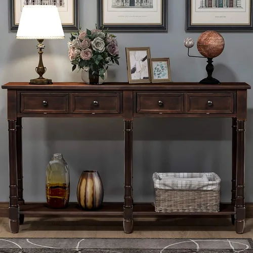 Miniatura 22 de Quarte Elegante mesa consola con tres cajones de almacenamiento, mesa de sofá extra larga para entrada, pasillo, sala de estar, vestíbulo, pasillo