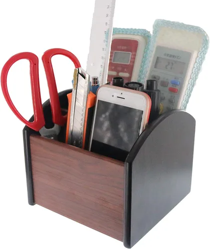 Miniatura 8 de Coideal Soporte de madera para control remoto, organizador de lápices giratorio de madera, organizador de suministros de oficina de escritorio