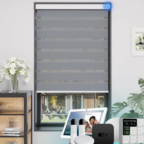 Miniatura 43 de MYshade Persianas enrollables de cebra opacas (85 %) con cordón para ventanas interiores, persianas de doble capa beige para dormitorio, baño, sala