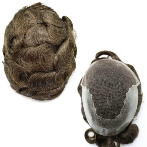 Miniatura 39 de Peluca de repuesto de cabello natural de poliuretano con encaje frontal para hombre (7x9 pulgadas, densidad de luz, 1B40# negro natural con 40% gris)