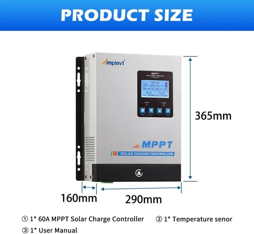 Miniatura 6 de Controlador de carga solar Ampinvt MPPT 60A 12V 24V 36V 48V Sistema de batería Auto, entrada máxima 150V regulador de panel solar PV para batería