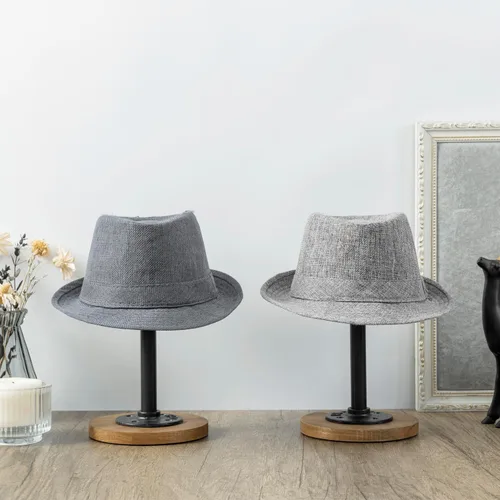 Miniatura 4 de MyGift 2 soportes para sombreros, perchero para sombreros de vaquero, organizador de gorra de béisbol con tubo de metal industrial, peluca o Madera
