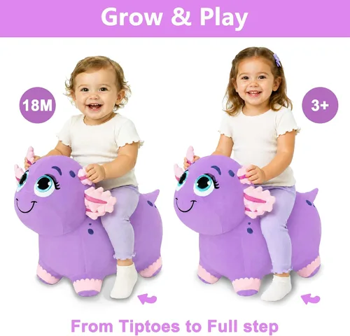 Miniatura 6 de Bouncy Pals Caballo saltador de ajolote morado, tolva inflable de animales para niñas pequeñas, juguete de salto al aire libre para niños, juguete