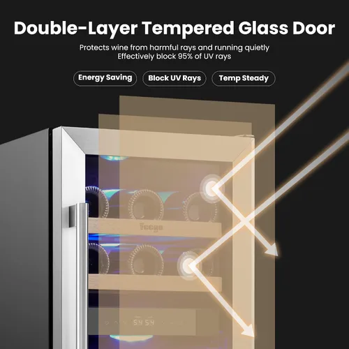Miniatura 6 de Yeego Refrigerador de Vino - Refrigerador de Vino de Doble Zona de 15 Pulgadas con Capacidad para 28 Botellas, 40-65°F Refrigerador de Vino
