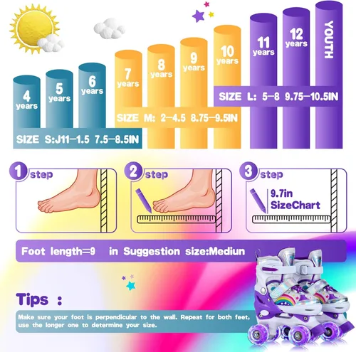 Miniatura 7 de SHDSL Patines de ruedas para niñas para niños principiantes 4 tamaños ajustables, patines de ruedas iluminados con 8 ruedas para niñas, patines