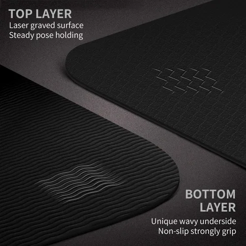 Miniatura 4 de CAMBIVO Tapete de yoga extra ancho para mujeres y hombres (72"/84" x 32" x 1/4") Tapete de entrenamiento TPE antideslizante grande para yoga, Negro