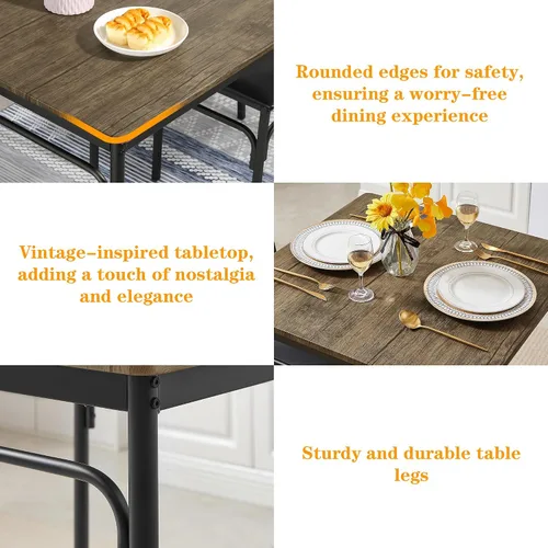 Miniatura 6 de VECELO Juego de mesa de comedor de 3 piezas para 2, juego de mesa de cocina con 2 sillas para espacio pequeño, ahorro de espacio y diseño moderno
