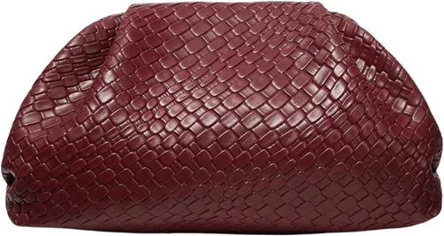 QWINEE Bolso de mano de noche para mujer tipo dumpling con cierre de embrague, sin correa, elegante bolso de cuero sintético PU Woven, No Strap,